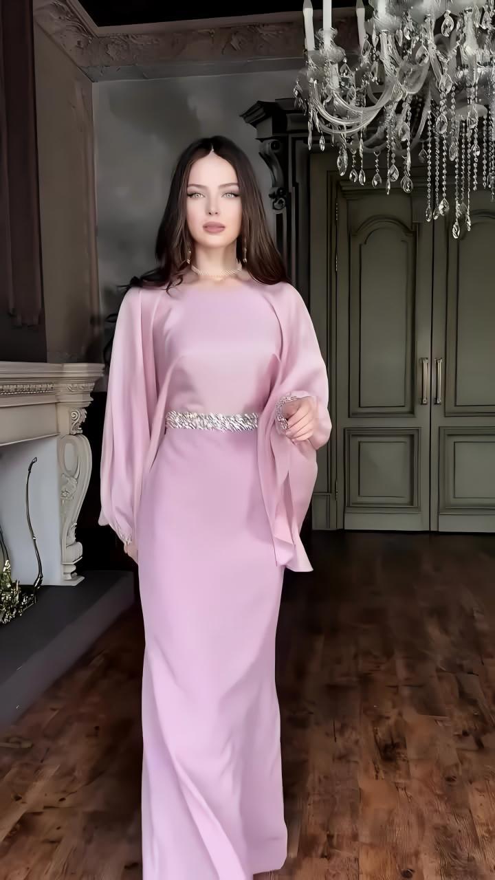 2025New AliExpress Amazon Dubai Spring Summer Solid Color Beaded Crystal Chain Satin Fashion Dress for Women