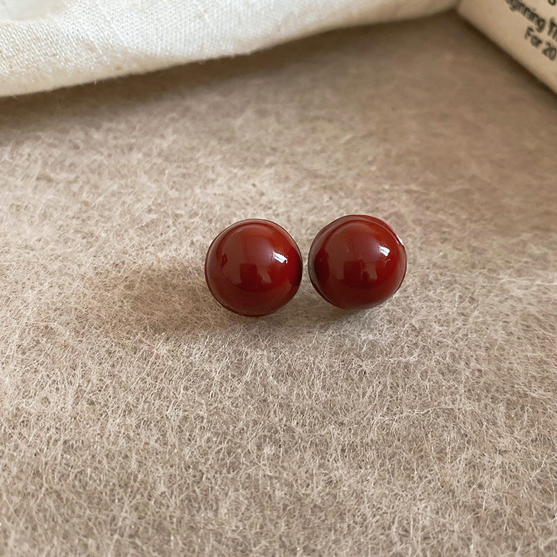 Silver Needle Ancora Red Oil Drop Geometric Earrings Niche Versatile Retro Elegant Studs High-end Fashion Earrings for Women