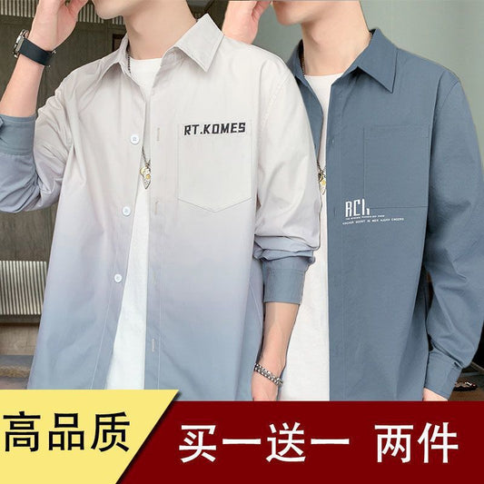 Gradient Long Sleeve Shirt for Men, Spring and Summer Loose Thin Jacket, Korean Style Trendy Casual ins Fashion Brand Sunscreen Shirt