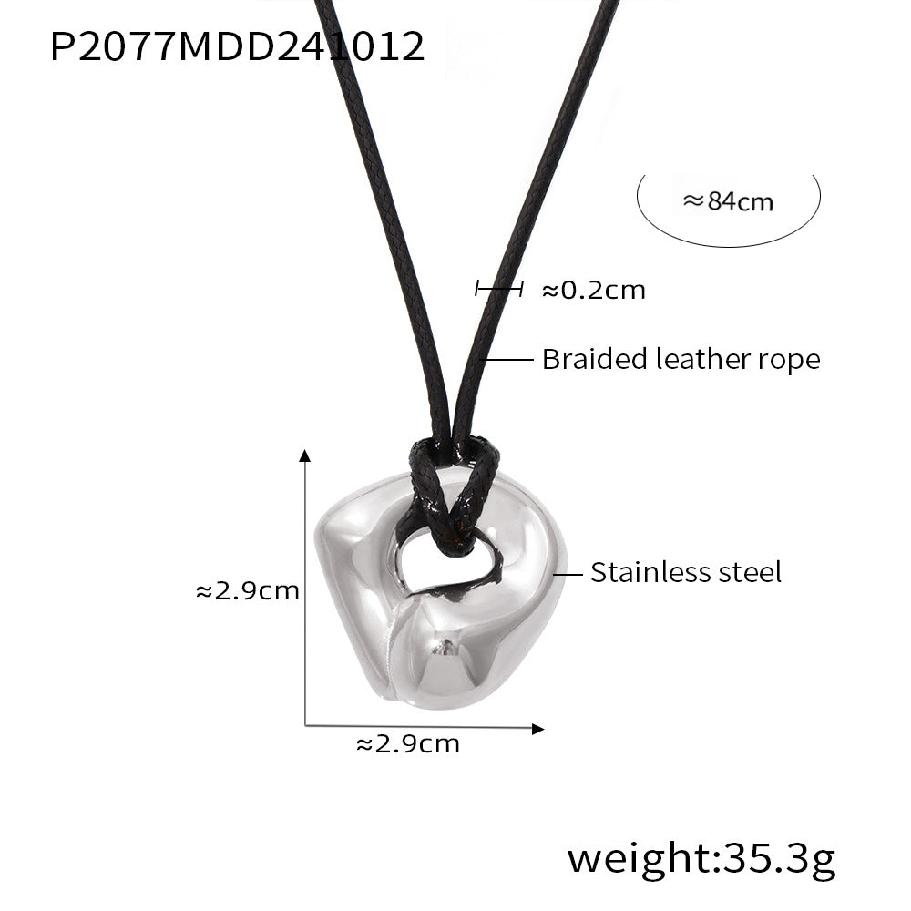 Mili Jewelry New Adjustable Leather Cord Necklace for Women Heavy Craft Curved Design Titanium Steel PVD Plating18k Genuine Gold In Stock