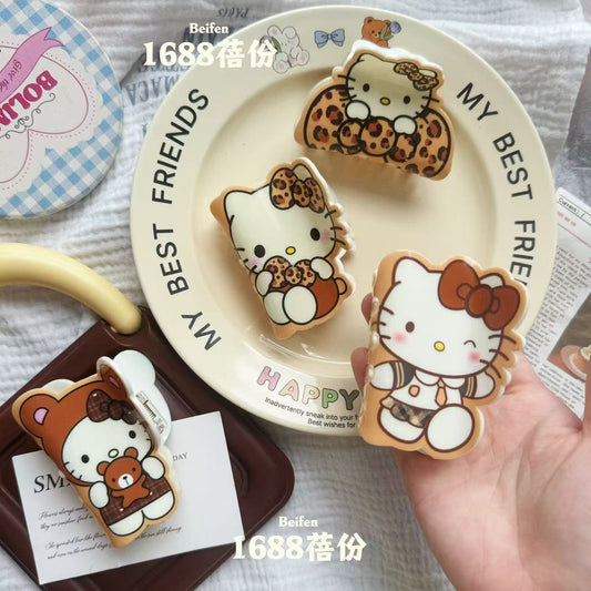 Autumn and Winter Coffee Color Series kitty Cat Claw Clip Cute Girly Heart Back of Head Half Updo Hair Clip Cartoon Shark Clip Large Size