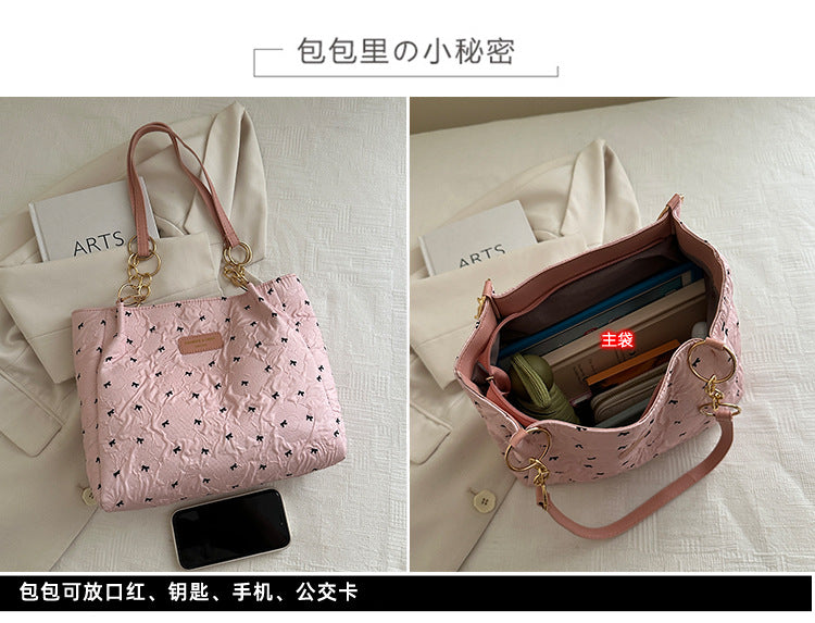 2025Trendy Fashion Bowknot Pleated Large Capacity New Casual Simple Commuter Single Shoulder Crossbody Underarm Bag for Women
