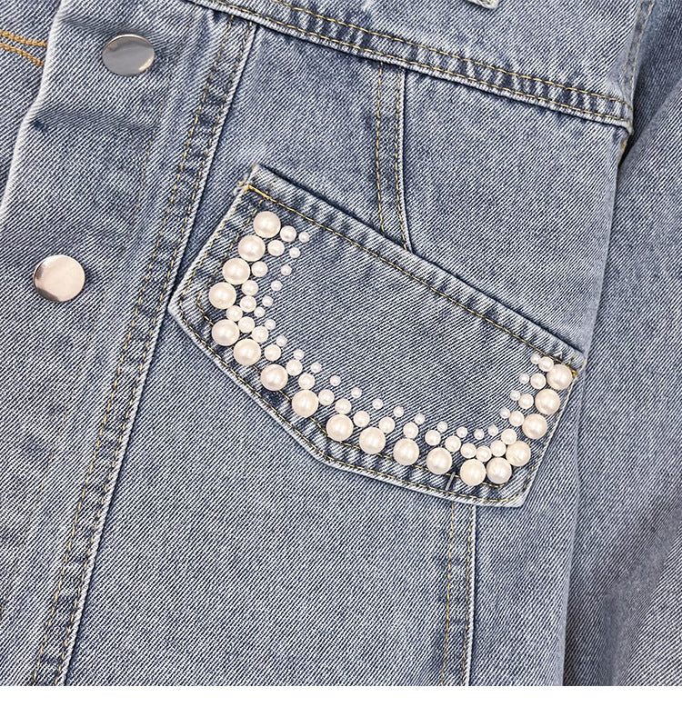 European Style Design Denim Jacket for Women, Loose Fit for Spring and Autumn2024New Heavy Beaded Jacket