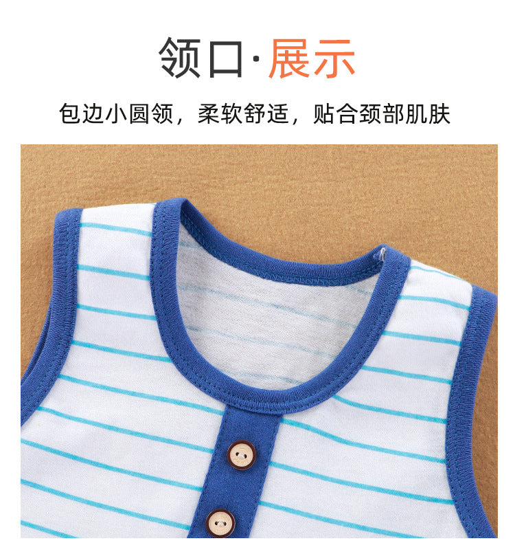 Summer New Baby Romper for Boys and Girls, Thin Cotton Sleeveless Jumpsuit Newborn Striped Vest Romper