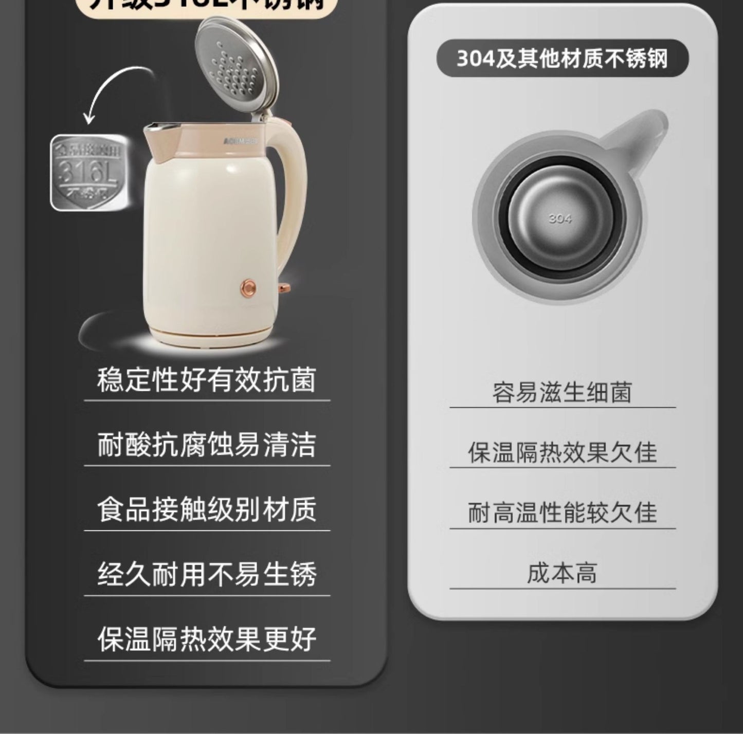 Aobomei ABOM Electric Kettle316Stainless Steel Seamless Inner Liner Insulated Kettle Electric kettle