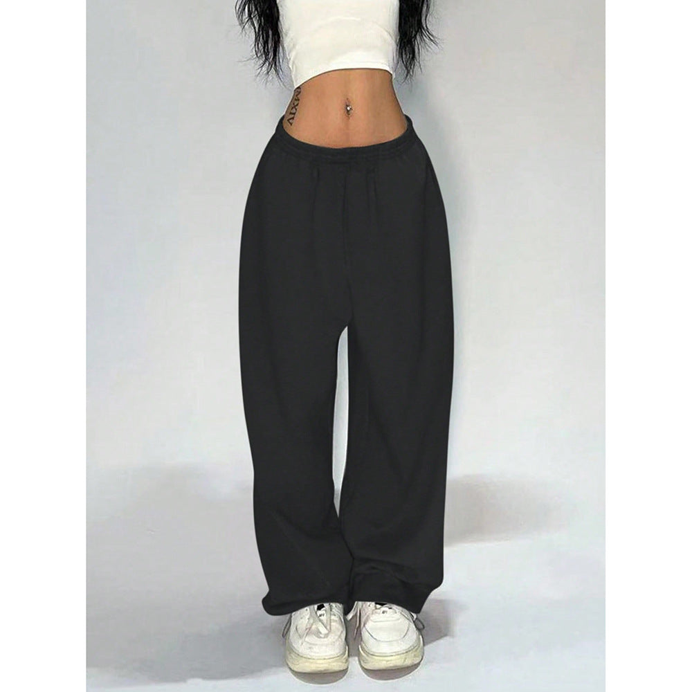 European and American Hip-Hop Cross-Border Straight-Leg Casual Pants for Women2025Summer New Loose Solid Color Wide-Leg Trendy Versatile Long Pants