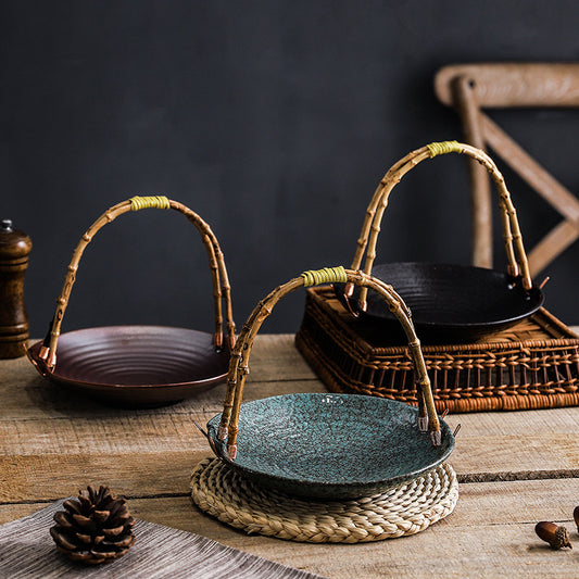 Creative Ceramic Dish Plate Handheld Basket Hotel Specialty Plate Fruit Plate Nut Plate Restaurant Ceramic Plate Display Plate