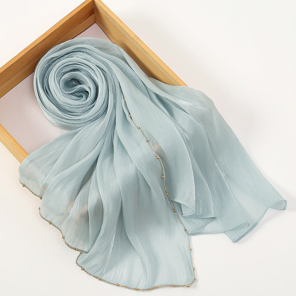 Southeast Asia Hot-Selling Popular Solid Color Chiffon Island Silk Chain Long Scarf Summer Refreshing Breathable Sun-Proof Ethnic Headscarf