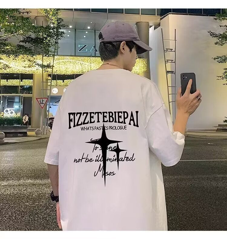Cross-border pure cotton men's T Wholesale high-quality summer new printed casual short-sleeve shirts t Trendy Brand Five-Sleeve Shirt