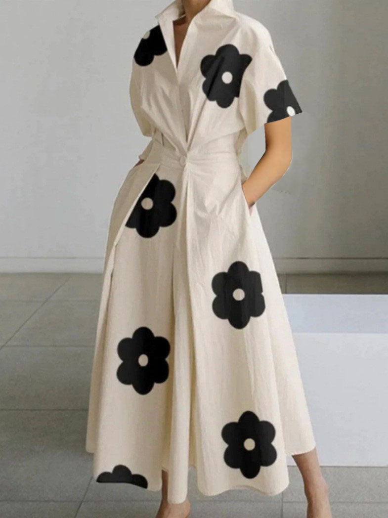 Cross-border New Style Foreign Trade Medieval Retro Plus Size Fashion POLO Loose Collar Wide Hem Women's Dress Wholesale