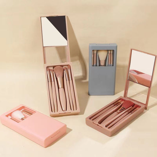 New5Mirror Box Makeup Brush Set with Window Mirror Eye Shadow Soft Bristles Affordable Portable Morandi