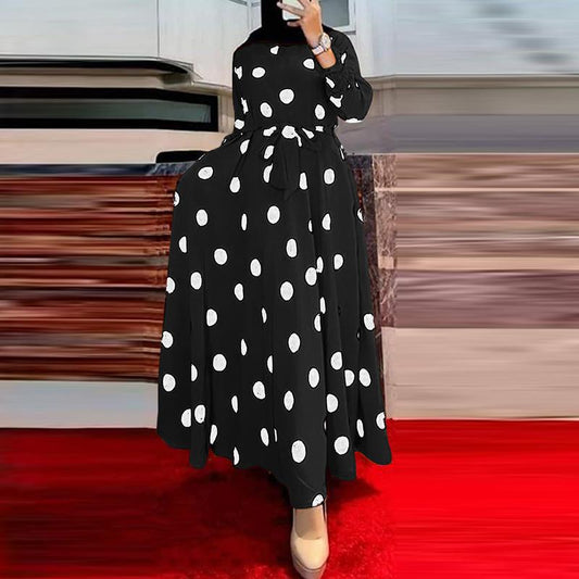 2025New Year's Amazon AliExpress Muslim Series Polka Dot Women's Long Sleeve Loose Big Hem Dress