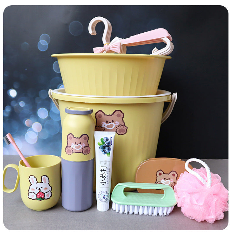 Back-to-School Season Toiletries Set Washbasin Bucket Tooth Cup Soap Dish Shoe Brush for Male and Female Students Dormitory11Set