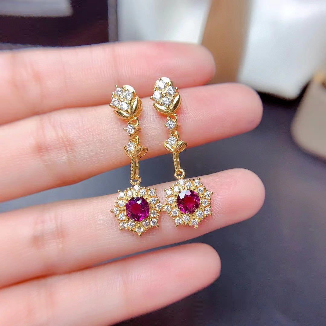 Jewelry Set Non-Fading Exquisite Collarbone Chain Ring Pendant Earrings Plated18K Gold Sparkling Diamond Amethyst Necklace for Women