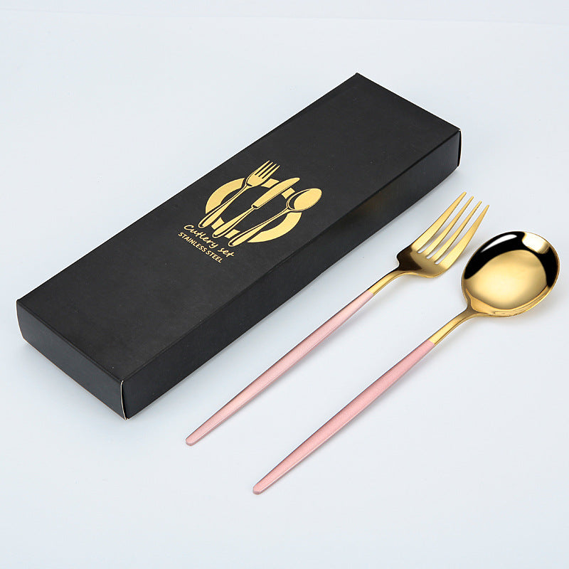 Portuguese Cutlery Stainless Steel Knife and Fork Two-Piece Set Western Steak Knife Fork Spoon Cutlery Gift Box Set Customizable LO