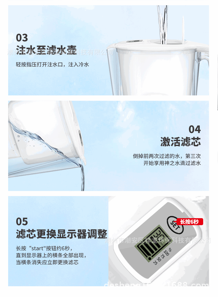 Factory Direct Sales Water Pitcher Household Kitchen Water Purifier Tap Water Filter Pitcher Activated Carbon Filter Pitcher Water Filter