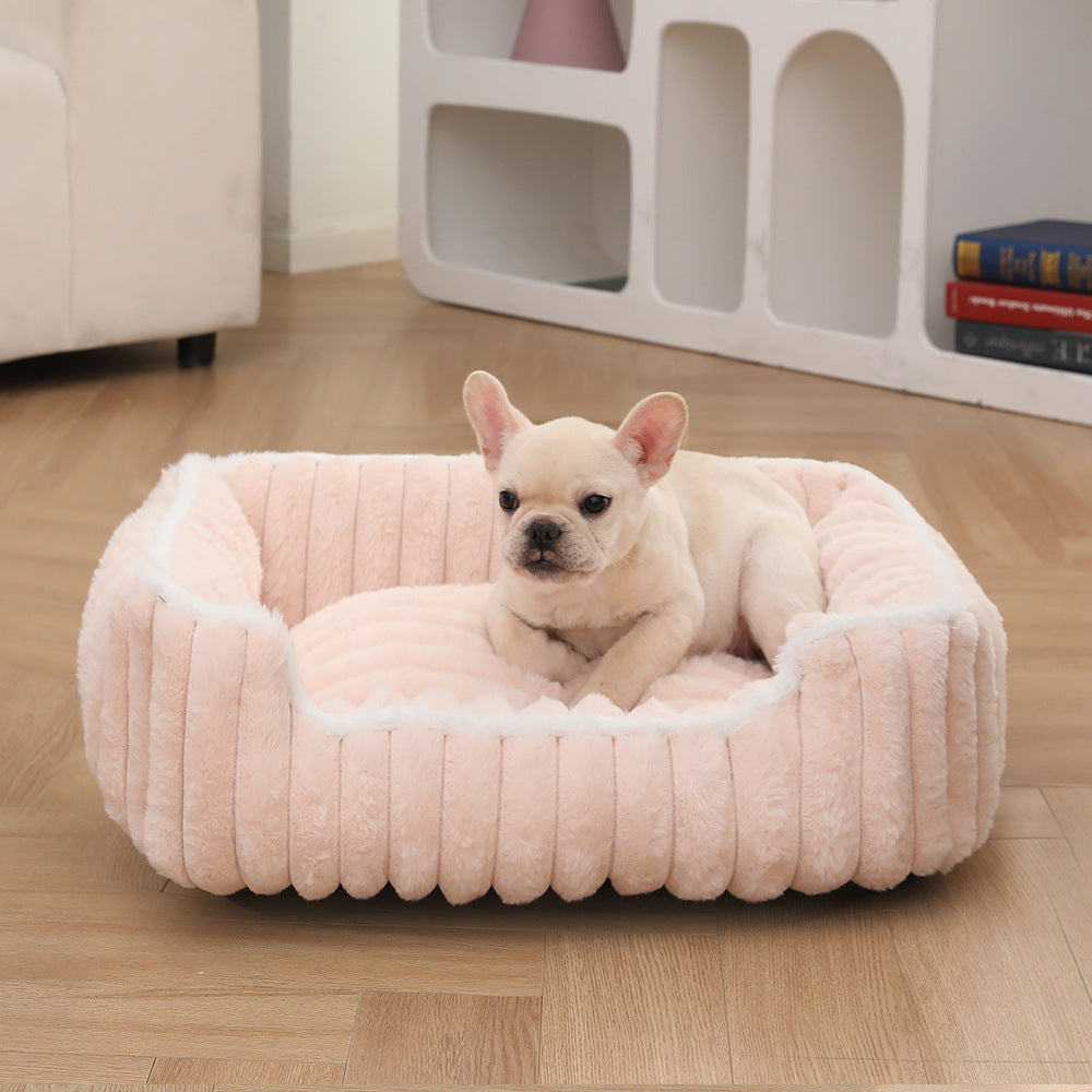 New Thickened Straight Bar Square Nest Rabbit Plush Soft Comfortable Pet Bed Deep Sleep Cat Nest Four Seasons Dog Nest