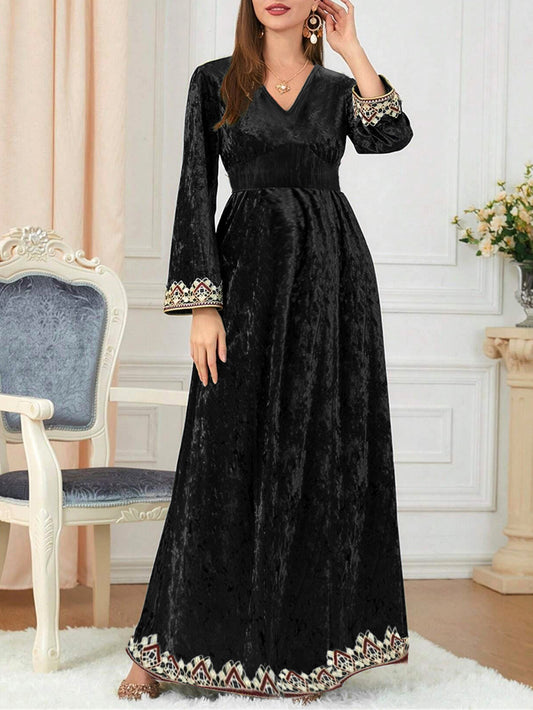 Amazon Muslim Autumn Winter New Dress Middle East Dubai Velvet Fashion Elegant Women's Party Evening Gown