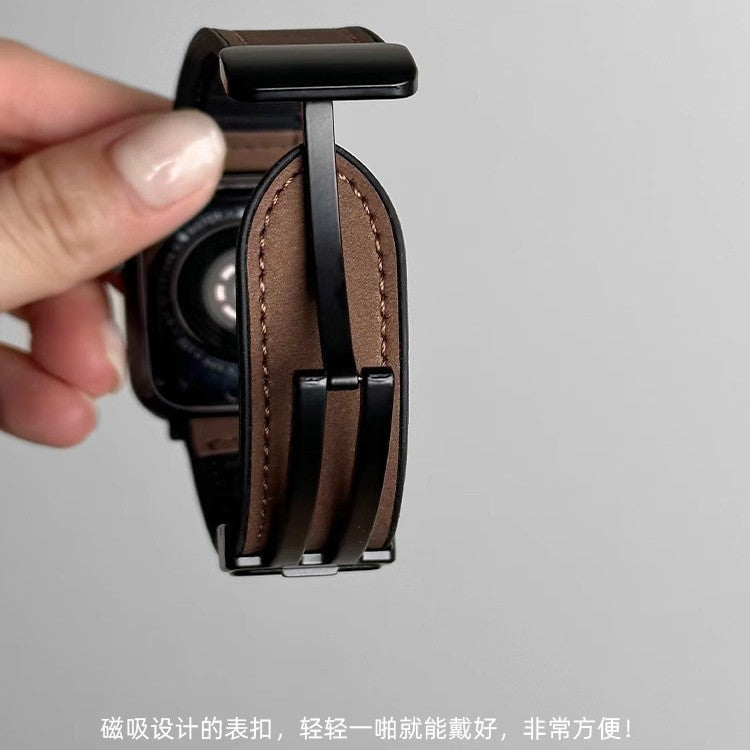 Suitable for Apple s10Huawei watch5Mi Bracelet9pro Silicone Sticker Crazy Horse Leather fit4Magnetic buckle3Strap