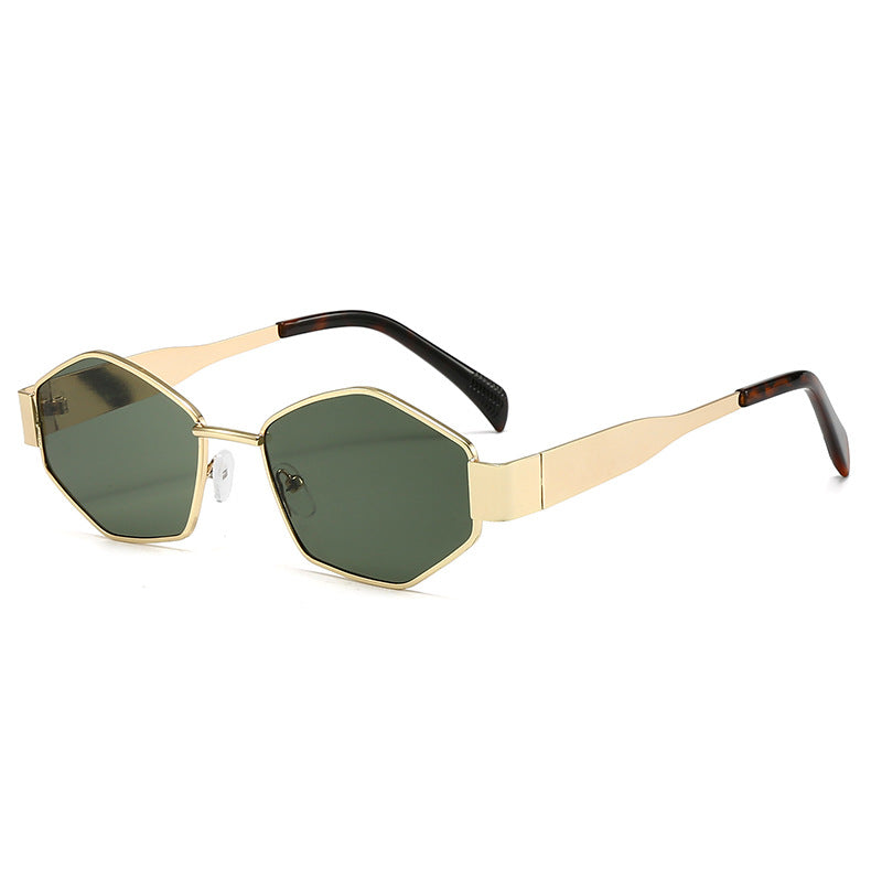 Cross-Border New Diamond-Shaped Glasses Arc de Triomphe Fashion Internet Celebrity Sunglasses Metal Small Frame Polygonal Sunshade Sunglasses