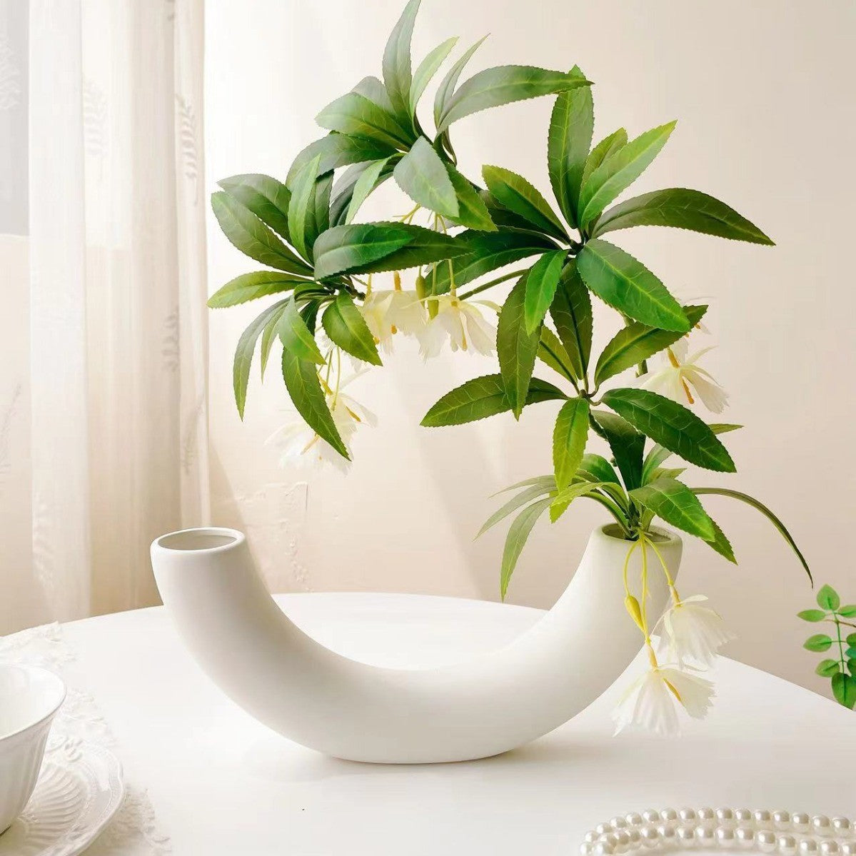 3D Printed Artificial Water Stone Banyan Modern Home Restaurant Decoration with Flowers Anesthetic Wood Shape Flower Arrangement Landscaping Fake Green Plant