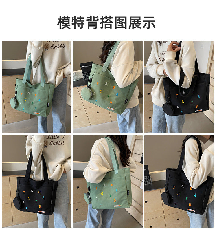 Large Capacity Canvas Bag Women2024New Commuter Tote Bag for Women ins College Student Class Shoulder Tote Bag