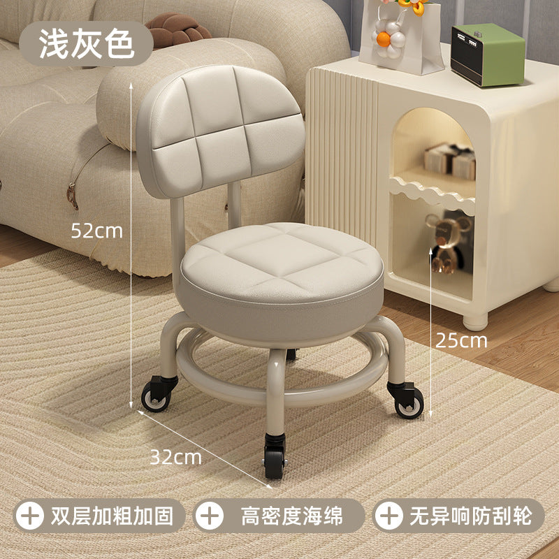 Universal Wheel Small Stool with Wheels, Low Stool for Home, Shoe Changing Stool, Living Room Children's Round Stool with Wheels, Silent Wheels