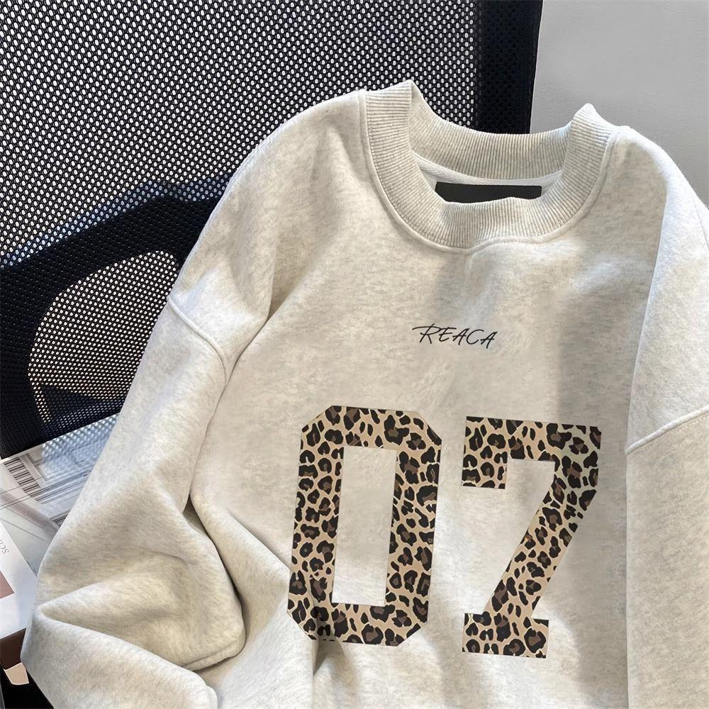 2025New Super Hot Lazy Style Leopard Print Digital Sweatshirt for Women Loose Fit Couple Versatile Long Sleeve Top Trendy