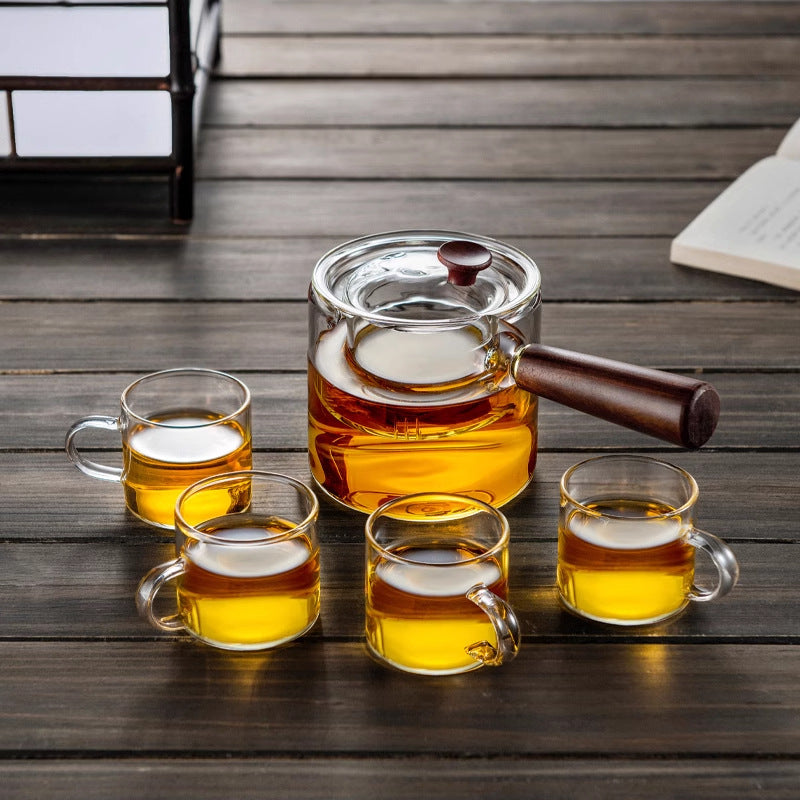 High Temperature Resistant Glass Filter Teapot Health Pot Side Wooden Handle Anti-scalding Teapot Tea Maker Flower Teapot Tea Set