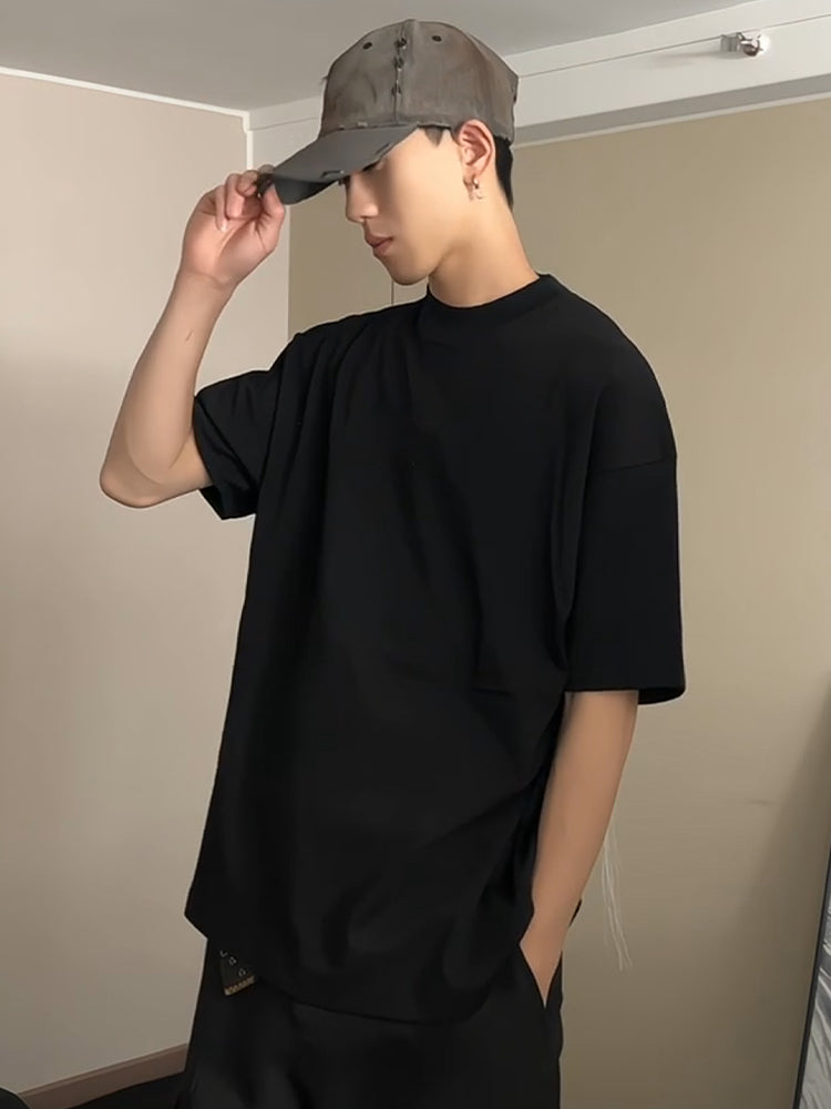cleanfit Black Cotton Short Sleeve t Men's Summer American Style High-End Small Collar Regular Shoulder Inner Wear Half Sleeve Shirt