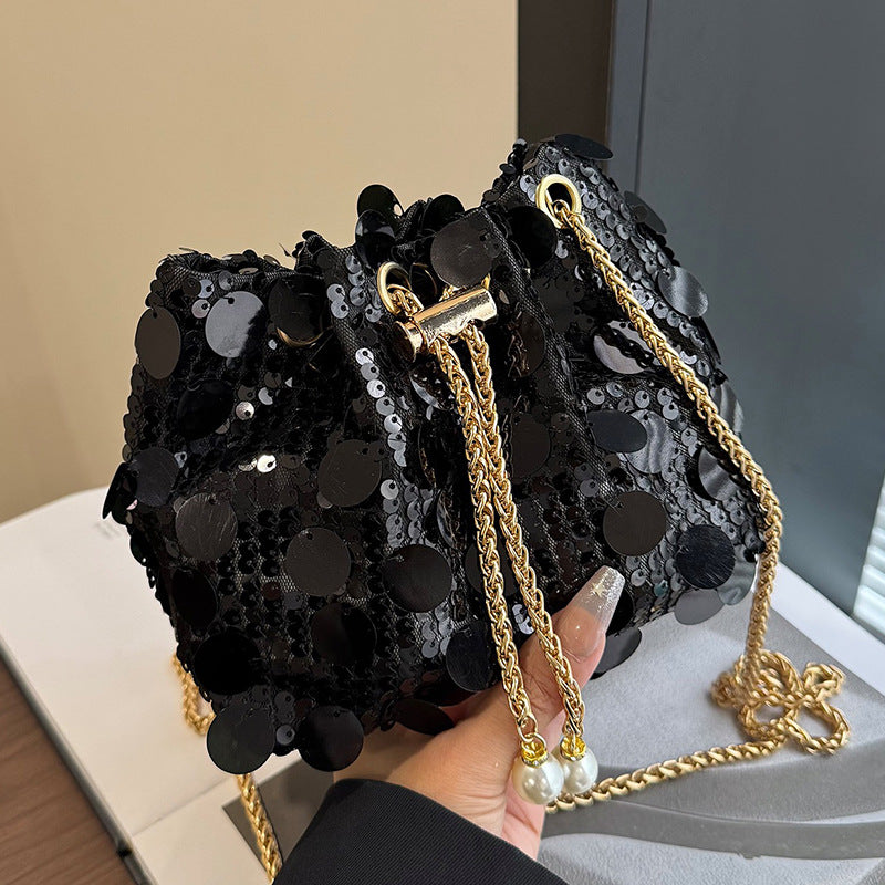 Trendy and High-End Sequin Bucket Bag2025Summer New Fashion Versatile Stylish French Chain Single Shoulder Crossbody