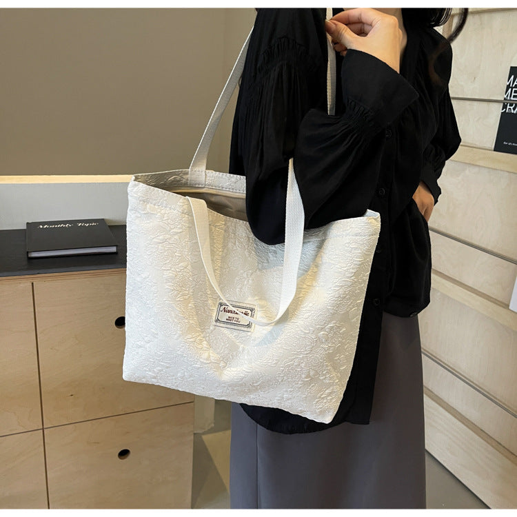 South Korea ins Unique Canvas Bag2024New Fashion Commuting Tote Bag Female College Student Class Shoulder Bag
