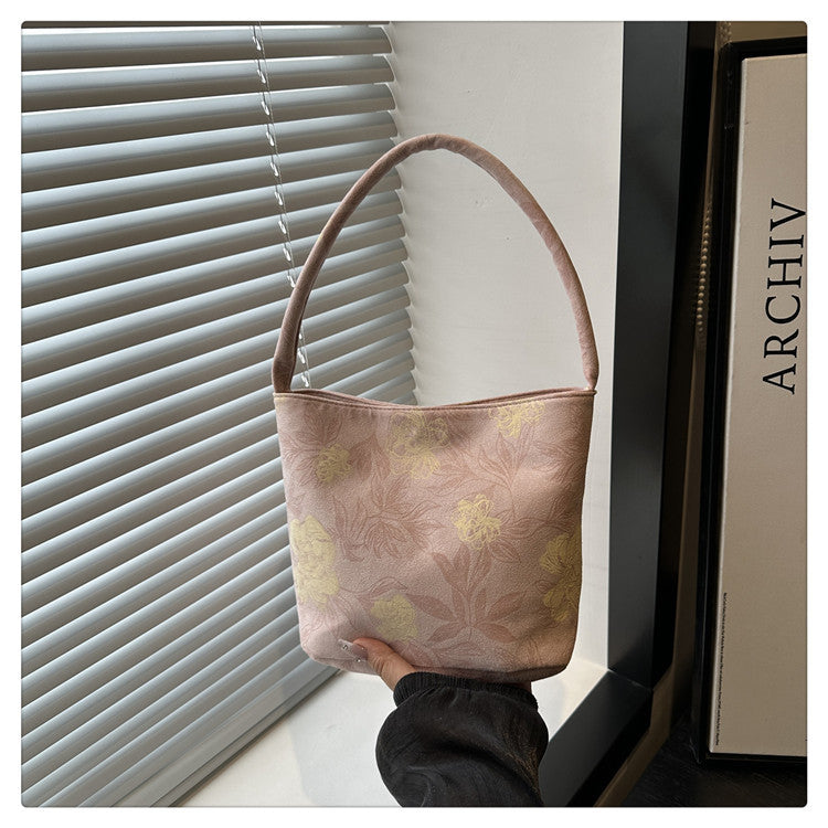 Lady's New Chinese Style Starlight Dream Tote Bag Black Shoulder Bag Embroidered Flower Vintage Handbag