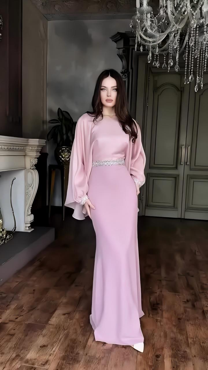 2025New AliExpress Amazon Dubai Spring Summer Solid Color Beaded Crystal Chain Satin Fashion Dress for Women
