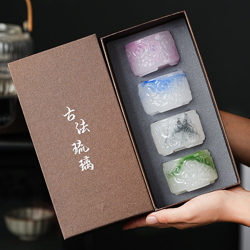 2024New High-End Glazed Cloud Pattern Tea Cup Set Single Master Cup Kung Fu Tea Cup Business Gift for Gifting
