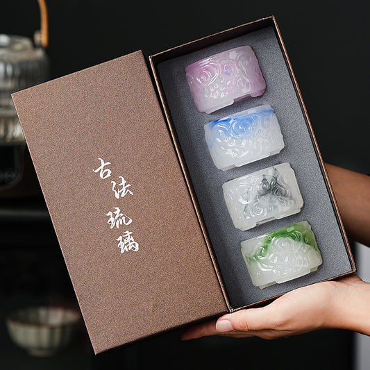 2024New High-End Glazed Cloud Pattern Tea Cup Set Single Master Cup Kung Fu Tea Cup Business Gift for Gifting