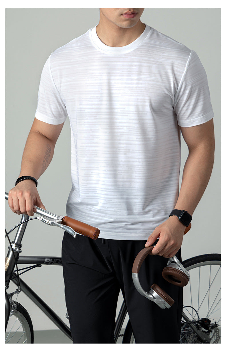 Ice Silk Cool Breathable Men's Short Sleeve t T-shirt2025New summer solid color sports fitness quick-dry short sleeve