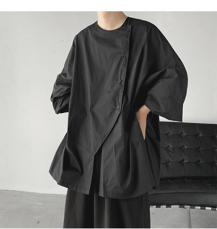 300Plus Size Unique Design Three-Quarter Sleeve Shirt for Men Summer Short Sleeve Cool Japanese Style ins Irregular Top