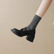 Soft Leather Version~Lancui Thick-Soled Chunky Heel Loafers for Women, Retro Style, Height-Increasing Slip-On Simple Leather Shoes for Petite Women