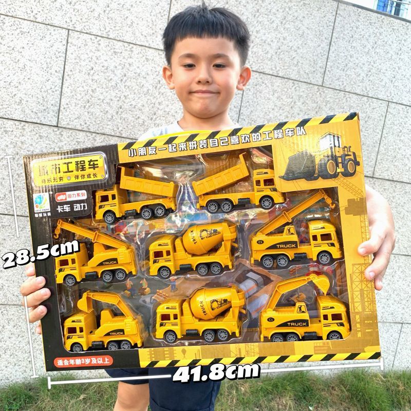 Durable Children's Toy Car Pull-Back Car Simulation Excavator Engineering Vehicle Fire Truck Airplane Model Boy's Gift