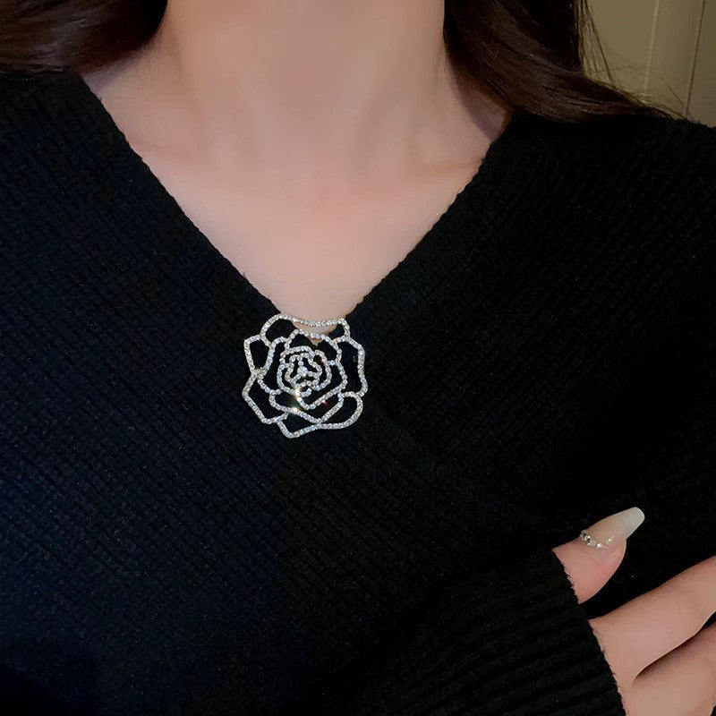 Real Gold Plated Zircon Flower Brooch Niche Light Luxury High-end Elegant Brooch High-end Women's Dress Accessories Wholesale