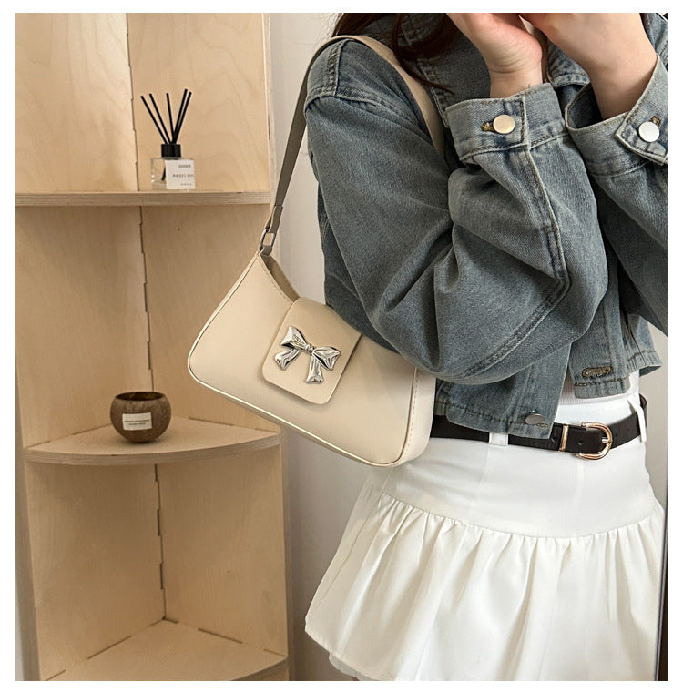 Korean Style Versatile Bag for Women2025Spring New Trendy Fashionable Single Shoulder Bag with Bowknot ins Underarm bag