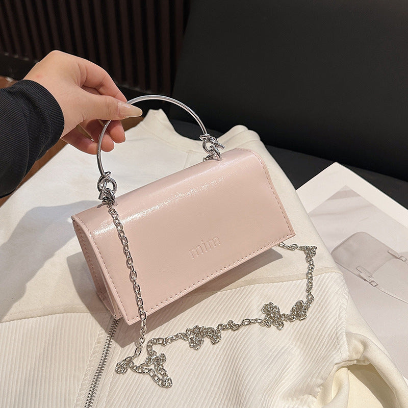 2025Spring New Chain Women's Bag Fashion Simple Stylish Single Shoulder Crossbody Bag Retro Handheld Small Square Women's Bag