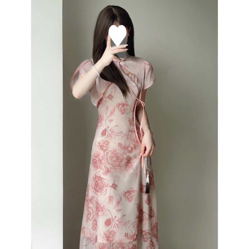 Yuelonggauze2025New Chinese Style National Style Dress Cool Zen Set Ancient Style Wabi-Sabi Dress Tea Dress Cheongsam Dress