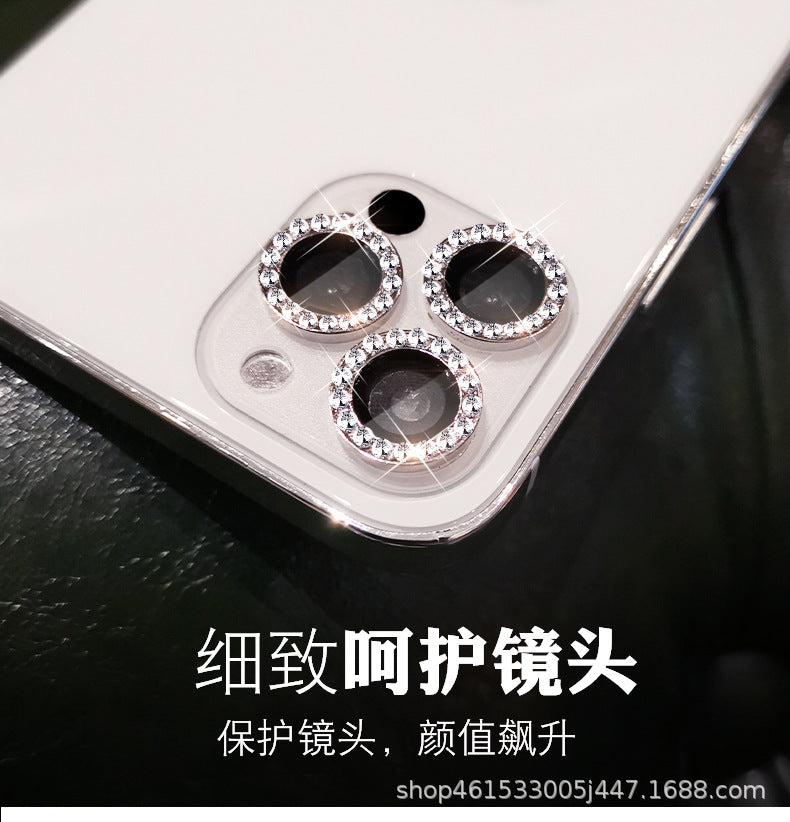 Suitable for Mobile Phone Flash Diamond Film Apple17Promax Diamond-encrusted Eagle Eye Lens Film Camera Rhinestone Metal Protective Ring