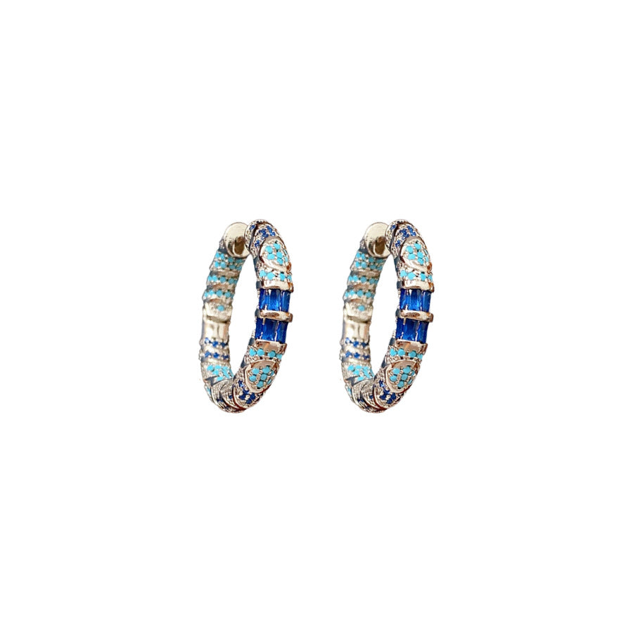 Medieval vintage Light Luxury Earrings Versatile Palace Style Zircon Round Ear Clips Niche High-end Fashion Earrings