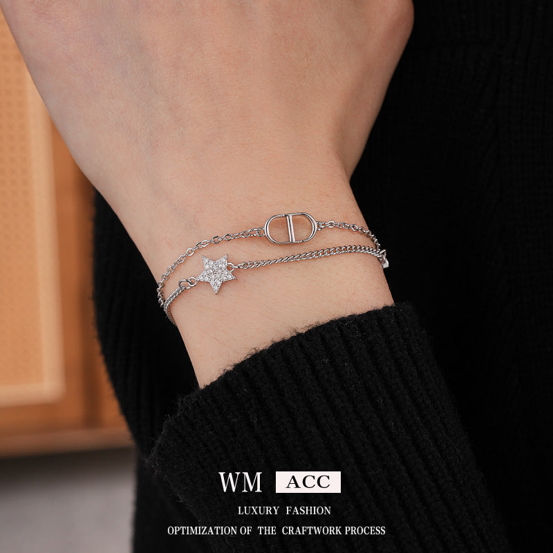 Zircon Star Pig Nose Double Layer Bracelet Niche Light Luxury High-end Versatile Fashion Commuting Vintage Jewelry