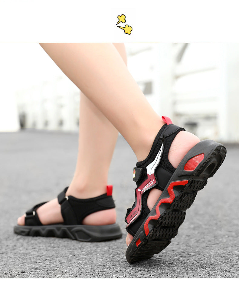 Boys' Fashion Sandals Summer New Children's Velcro Big Kids Student Sports Soft Sole Beach Shoes Non-Slip