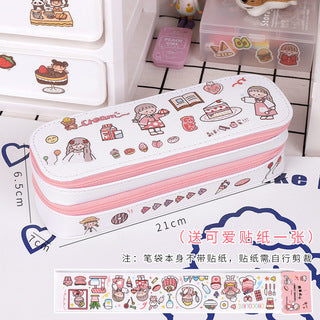 Back-to-School Season Double-Layer Pencil Case Large Capacity Simple Canvas Japanese Style ins Cute pencil case for girls and elementary school students http://detail.1688.com/offer/641079955231.html