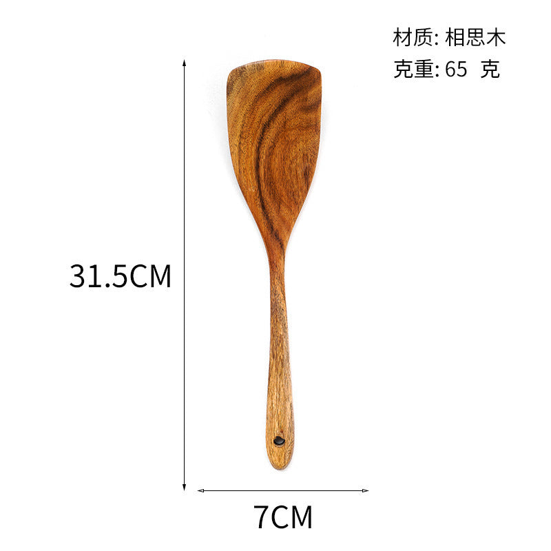 Acacia Wood Spatula Teak Wood Spatula and Spoon Set Solid Wood Household Cooking Spoon Strainer Spoon Small Leaf Three-Line Frying Spatula In Stock